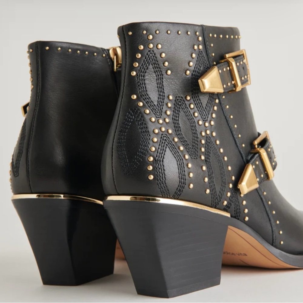 Dolce Vita Ronnie Black Leather Ankle Boots | Gold Studs | 6.5 | NIB 🌟Rare🌟 - Picture 11 of 16